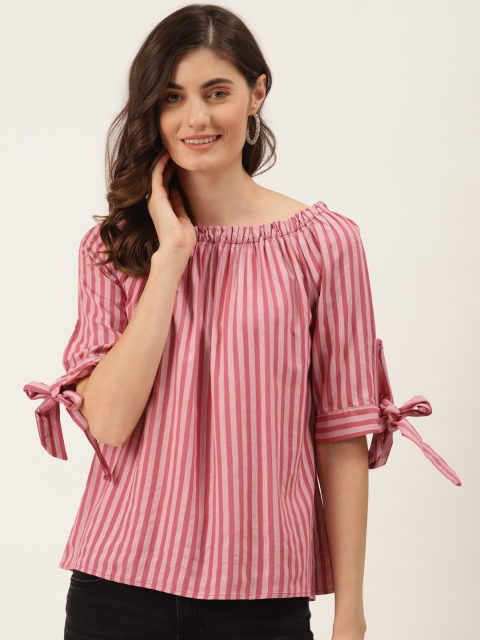 

DIVA WALK EXCLUSIVE Pink & Off White Liva Striped Regular Top