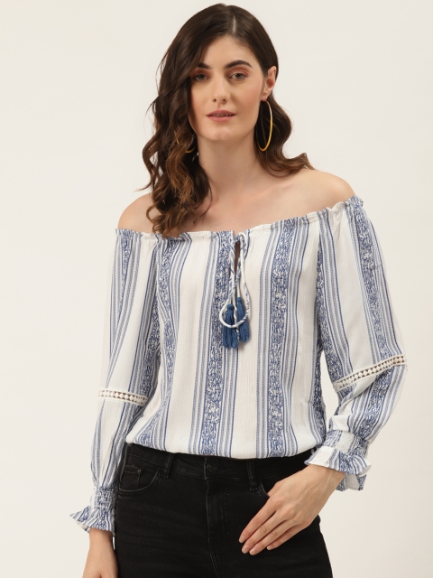 

DIVA WALK EXCLUSIVE White & Blue Striped Bardot Top