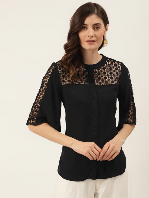 

DIVA WALK EXCLUSIVE Black Mandarin Collar Flared Sleeves Shirt Style Top