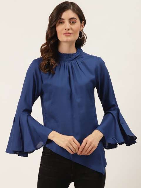 

DIVA WALK EXCLUSIVE Navy Blue Bell Sleeves Asymmetric Top