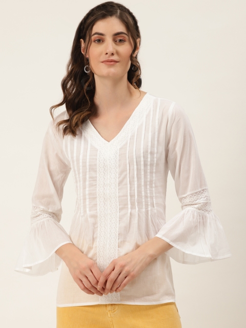 

DIVA WALK EXCLUSIVE White Bell Sleeves Pure Cotton Regular Top