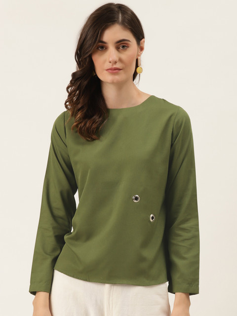 

DIVA WALK EXCLUSIVE Women Olive Green Solid Regular Top