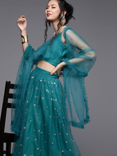 

Inddus Teal & Golden Ready to Wear Lehenga & Blouse with Dupatta
