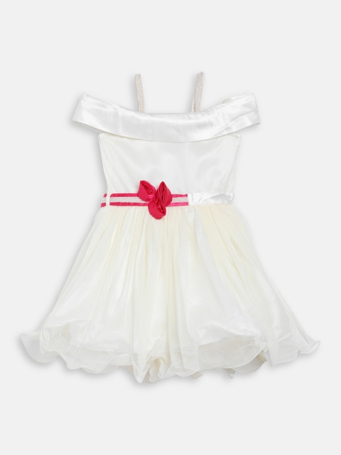 

Butterfly Blush Girls Beige Self Design Fit and Flare Dress