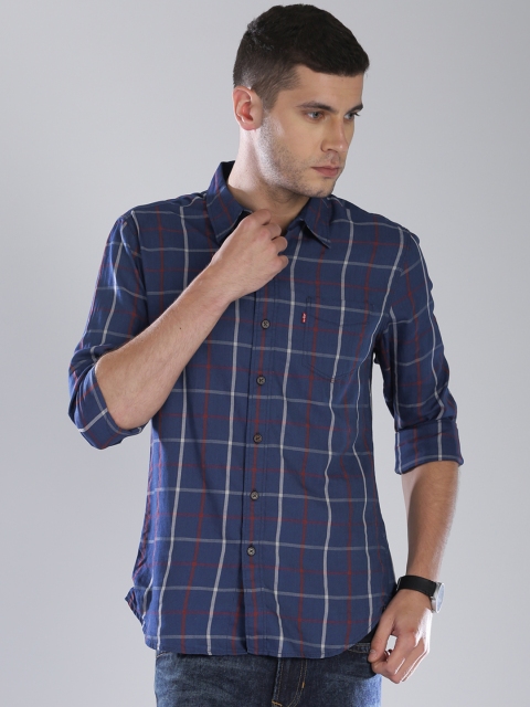 

Levi's Navy Checked Slim Fit Casual Shirt, Navy blue