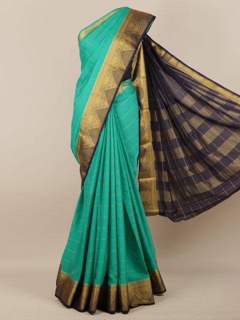 

Pothys Green Pure Silk Checked Kanjeevaram Saree