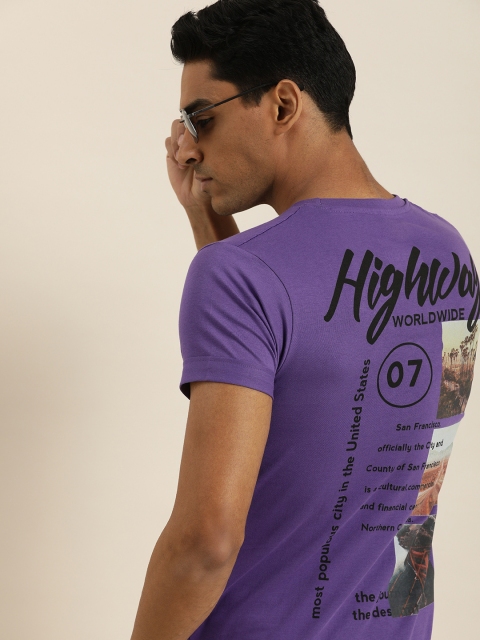 

Difference of Opinion Men Purple Printed Roll-Up Sleeves Pure Cotton T-shirt