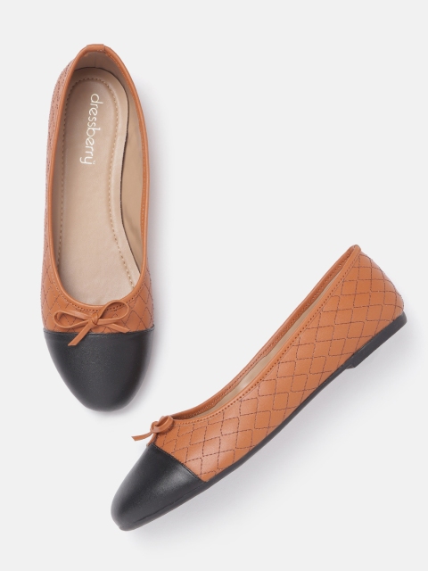 

DressBerry Women Tan Brown & Black Colourblocked Ballerinas with Bow Detail