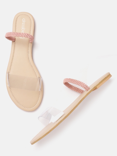 

DressBerry Women Transparent & Pink Colourblocked Ruched Open Toe Flats