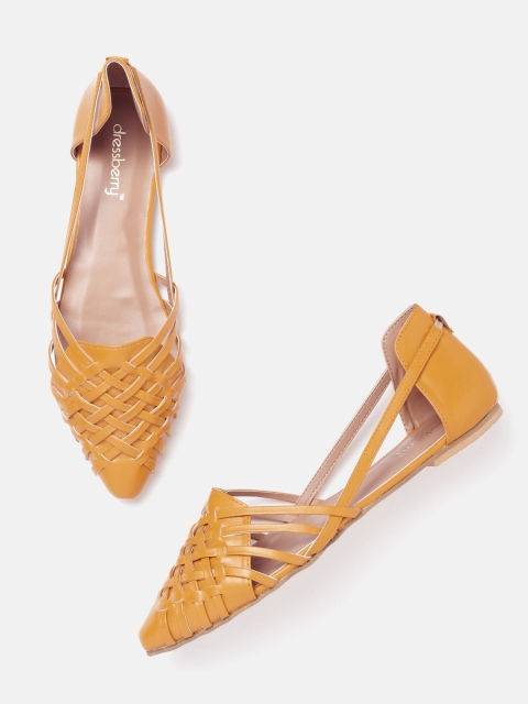 

DressBerry Women Mustard Yellow Woven Design Ballerinas