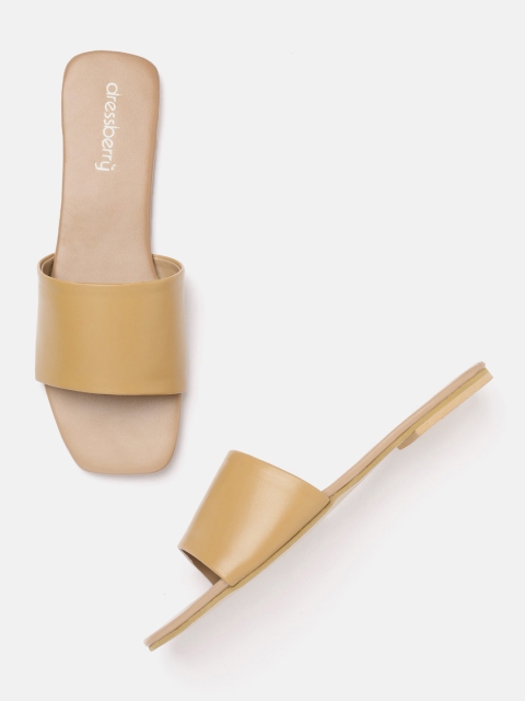 

DressBerry Women Beige Solid Open Toe Flats