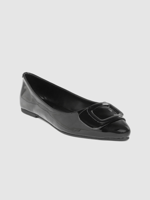 

DressBerry Women Black Solid Glossy Finish Ballerinas with Buckle Detail