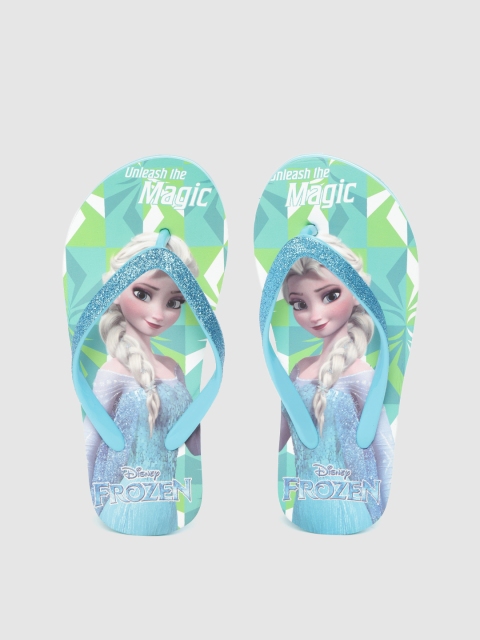 

toothless Girls Blue & Sea Green Disney Elsa Print Heeled Thong Flip-Flops