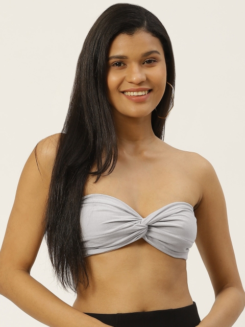 

Besiva Grey Solid Twisted Crop Bralette Top