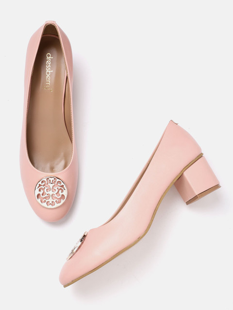 

DressBerry Women Peach-Coloured Solid Pumps with Metallic Detail