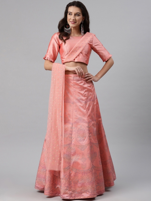 

SHUBHKALA Peach-Coloured Solid Semi-Stitched Lehenga & Blouse with Dupatta