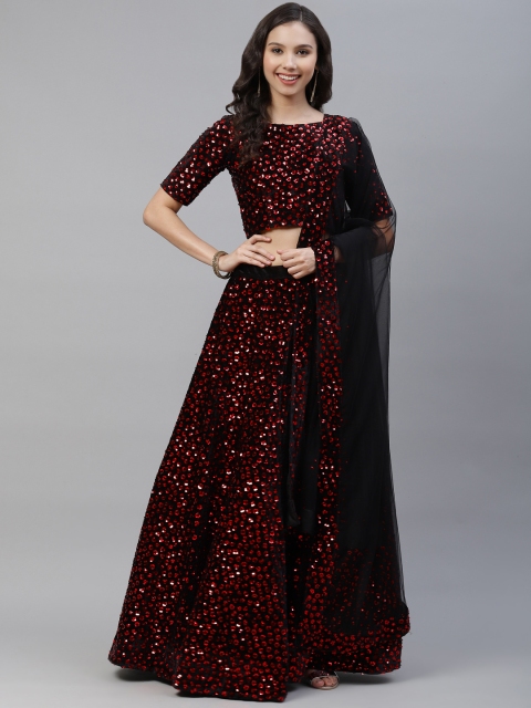 

SHUBHKALA Maroon Embellished Sequinned Semi-Stitched Lehenga & Unstitched Blouse With Dupatta