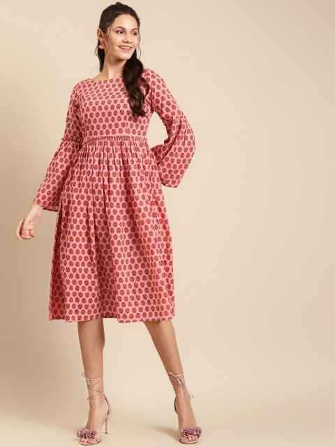 

MABISH by Sonal Jain Women Pink Cotton Printed A-Line Dress