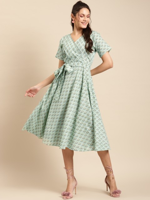 

MABISH by Sonal Jain Women Sea Green Cotton Printed Wrap Dress
