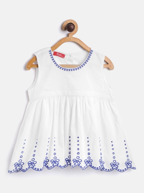 

Rute Girls White & Blue Embroidered Detail Pure Cotton A-Line Dress