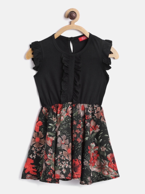 

Rute Girls Black & Green Floral Print Floral A-Line Dress