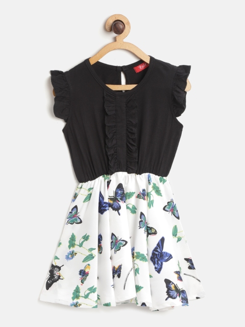 

Rute Girls Black & White Butterfly Print Ruffle A-Line Dress