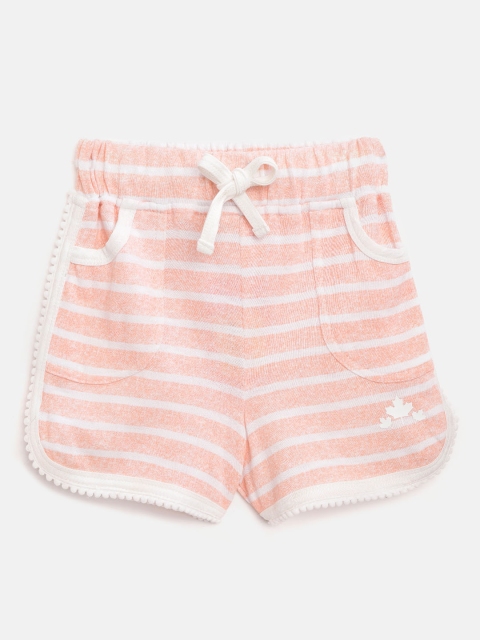 

Rute Girls Peach-Coloured & White Striped Pure Cotton Slim Fit Regular Shorts