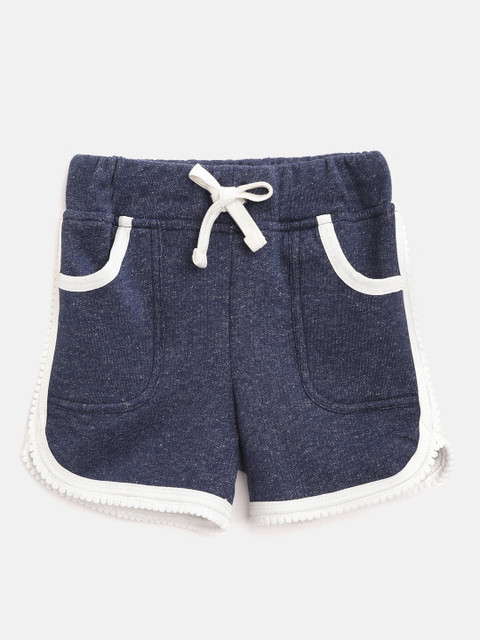 

Rute Girls Navy Blue Solid Pure Cotton Slim Fit Regular Shorts with Melange Effect