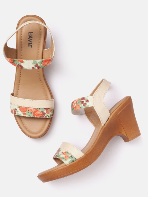 

Lavie Women Cream-Coloured & Orange Floral Print Heels