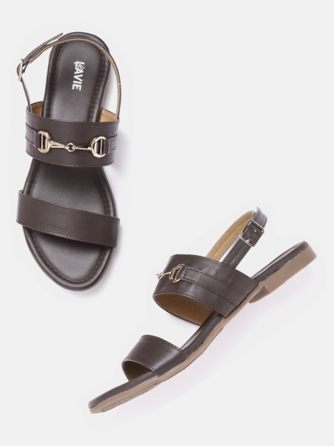 

Lavie Women Coffee Brown Solid Open Toe Flats with Horsebit Detail