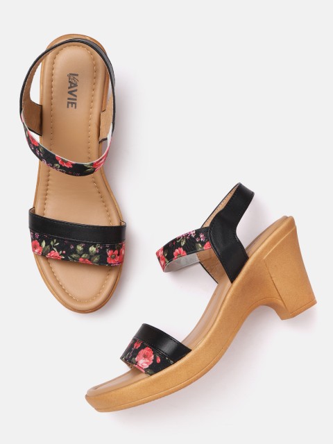 

Lavie Women Black & Orange Floral Print Heels