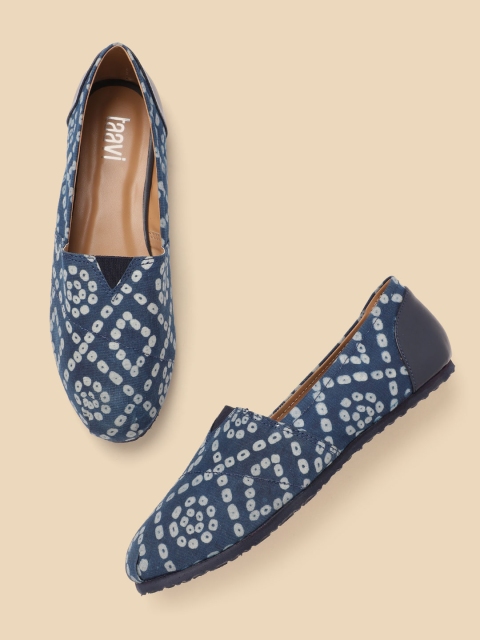 

Taavi Women Navy Blue & White Bandhani Print Handcrafted Espadrilles