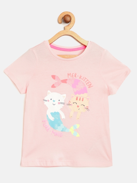 

Marks & Spencer Girls Pink & white mermaid Cat Print Organic Cotton Sustainable T-shirt