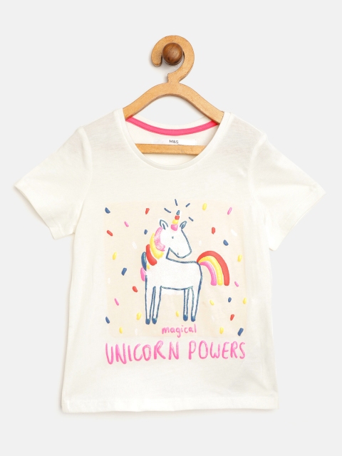 

Marks & Spencer Girls White & Beige Unicorn Printed Pure Cotton Sustainable T-shirt