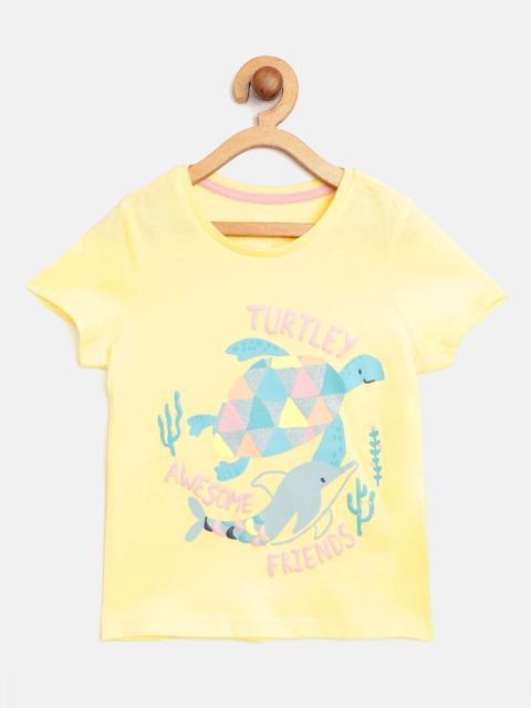 

Marks Spencer Girls Yellow Blue Turtle Print Organic Cotton T-shirt