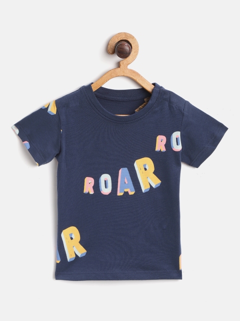 

Marks & Spencer Kids Navy Blue Pure Cotton Typography Printed Round Neck T-shirt