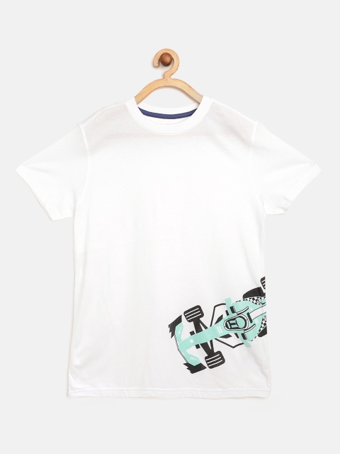 

Marks & Spencer Boys White & Sea Green Pure Cotton Printed Detail Sustainable T-shirt