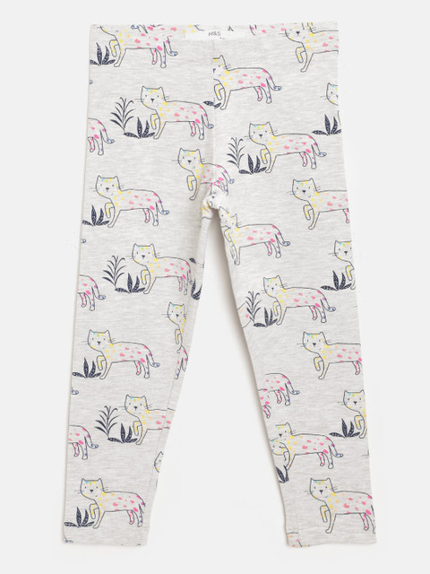 

Marks & Spencer Girls Grey Melange & Blue Cat Print Ankle-Length Sustainable Leggings