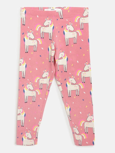 

Marks & Spencer Girls Pink & Off-White Unicorn Print Ankle-Length Sustainable Leggings