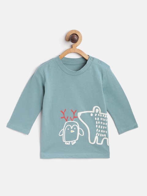 

Marks & Spencer Kids Blue & White Pure Cotton Printed Round Neck T-shirt