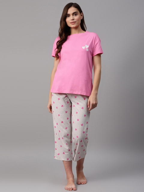 

Marks & Spencer Women Pink & Off White Pure Cotton Capri Set