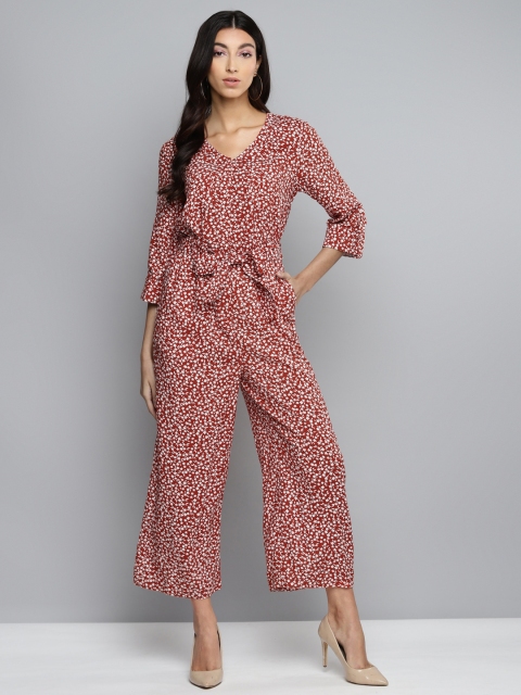 

Femella Women Rust Red & White Floral Printed Basic Jumpsuit