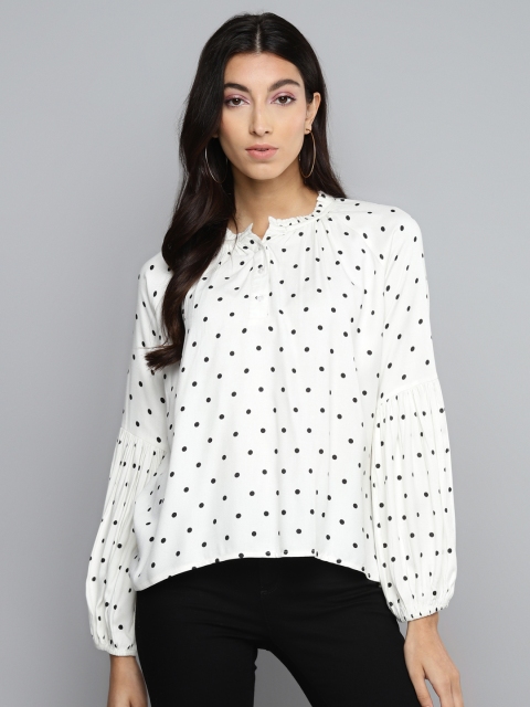 

Femella White & Black Printed Puff Sleeves Regular Top