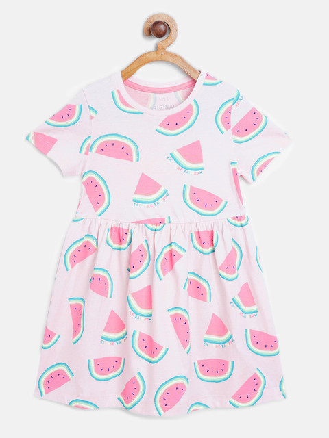 

Marks & Spencer Girls Pink & Sea Green Watermelon Print Organic Cotton A-Line Dress