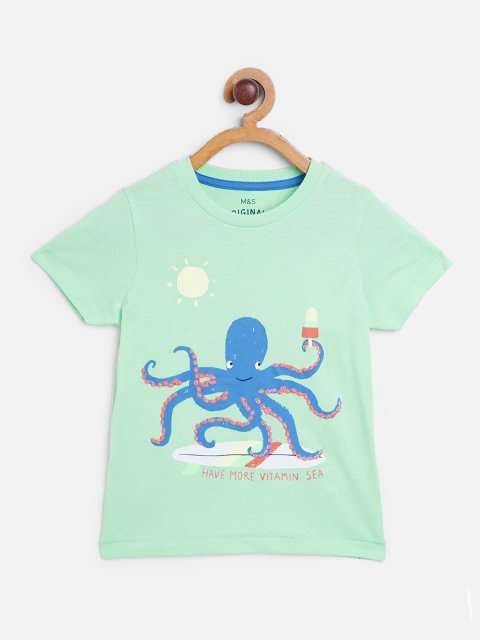 

Marks & Spencer Boys Mint Green & Blue Octopus Print Organic Cotton Round Neck T-shirt