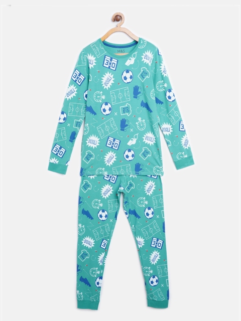 

Marks & Spencer Boys Sea Green & White Sustainable Football Print Night suit
