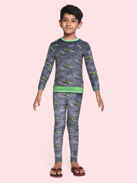 

Marks & Spencer Boys Charcoal Grey & Green Crocodile Print Velvet Finish Night suit