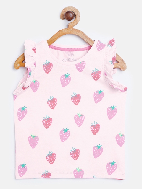 

Marks & Spencer Girls Pink Sustainable Strawberry Print Flutter Sleeves Pure Cotton Top