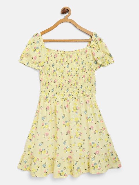 

Marks & Spencer Girls Yellow & Pink Sustainable Ditsy Floral Print A-Line Dress