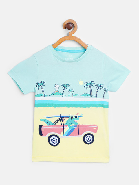 

Marks & Spencer Boys Yellow & Sea Green Sustainable Tropical Print Cotton Round Neck Tee